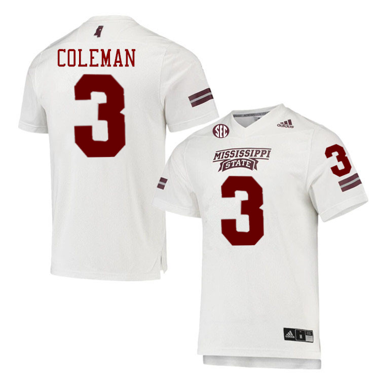 Men #3 Kevin Coleman Mississippi State Bulldogs College Football Jerseys Stitched-White